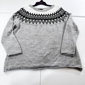CCK STYLE Women's Gray Fair Isle Knit Sweater L/G‎ Wool Blend Casual